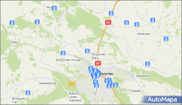 mapa Myszyniec Stary, Myszyniec Stary na mapie Targeo