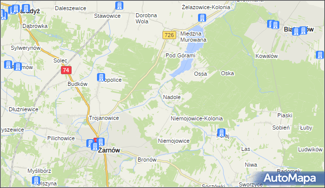mapa Nadole gmina Żarnów, Nadole gmina Żarnów na mapie Targeo