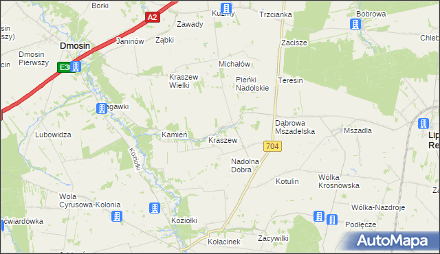 mapa Nadolna gmina Dmosin, Nadolna gmina Dmosin na mapie Targeo