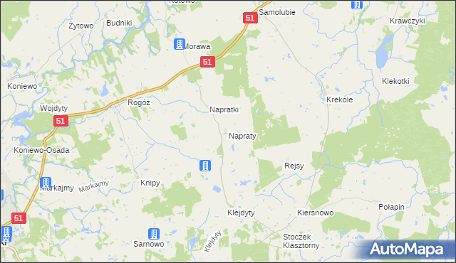 mapa Napraty, Napraty na mapie Targeo