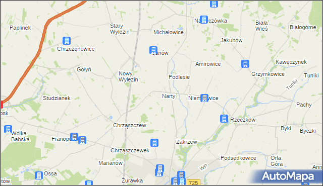 mapa Narty gmina Biała Rawska, Narty gmina Biała Rawska na mapie Targeo