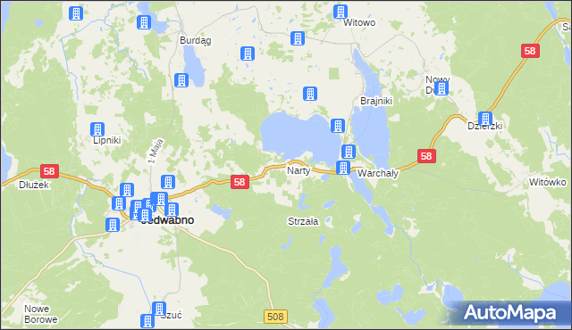 mapa Narty gmina Jedwabno, Narty gmina Jedwabno na mapie Targeo