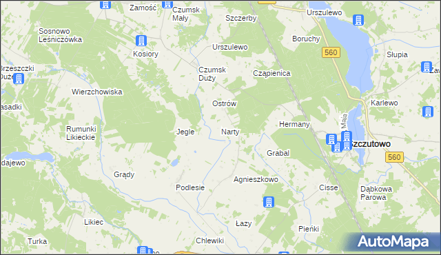 mapa Narty gmina Rogowo, Narty gmina Rogowo na mapie Targeo