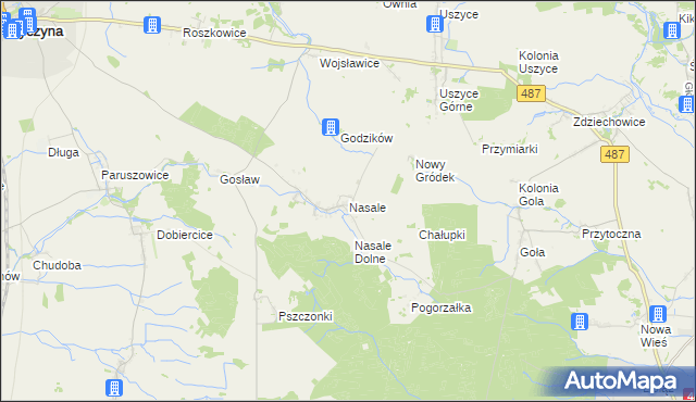 mapa Nasale gmina Byczyna, Nasale gmina Byczyna na mapie Targeo