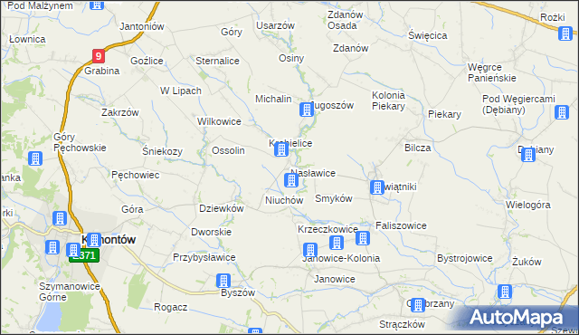 mapa Nasławice gmina Klimontów, Nasławice gmina Klimontów na mapie Targeo