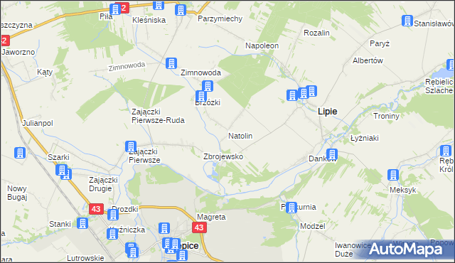 mapa Natolin gmina Lipie, Natolin gmina Lipie na mapie Targeo
