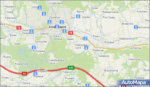 mapa Nawojowa Góra, Nawojowa Góra na mapie Targeo