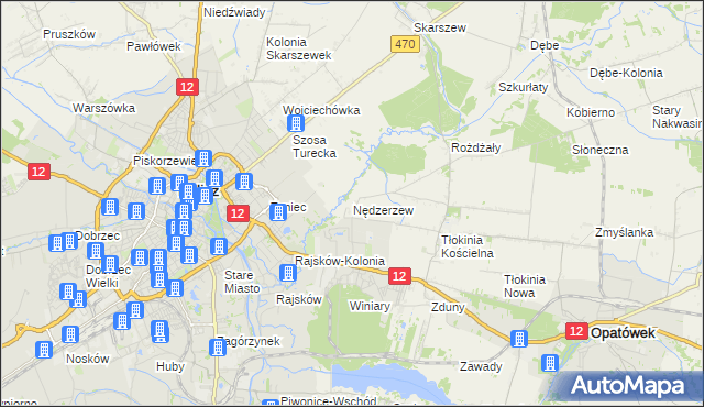 mapa Nędzerzew gmina Opatówek, Nędzerzew gmina Opatówek na mapie Targeo