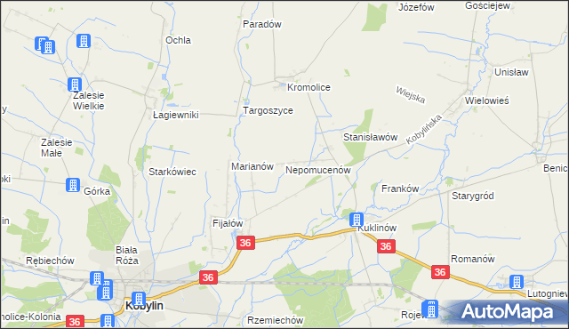 mapa Nepomucenów gmina Kobylin, Nepomucenów gmina Kobylin na mapie Targeo