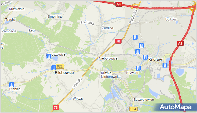 mapa Nieborowice, Nieborowice na mapie Targeo