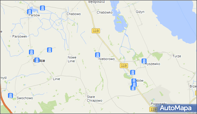 mapa Nieborowo, Nieborowo na mapie Targeo