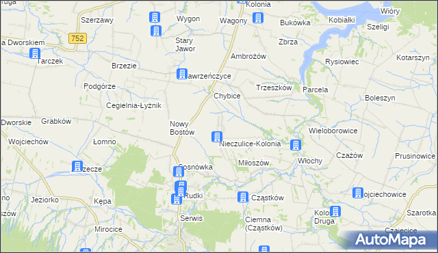 mapa Nieczulice gmina Pawłów, Nieczulice gmina Pawłów na mapie Targeo