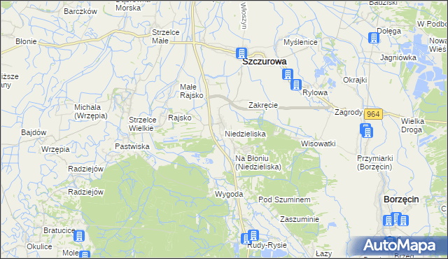 mapa Niedzieliska gmina Szczurowa, Niedzieliska gmina Szczurowa na mapie Targeo