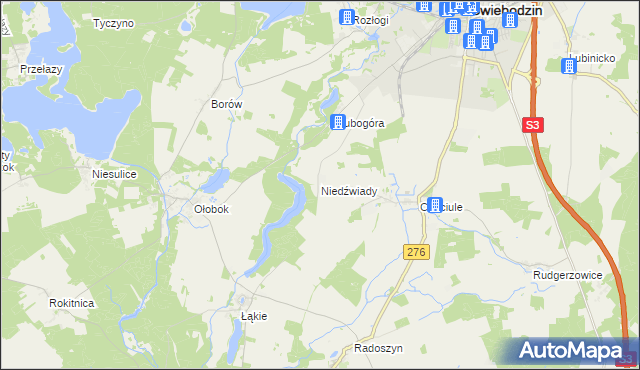 mapa Niedźwiady gmina Świebodzin, Niedźwiady gmina Świebodzin na mapie Targeo