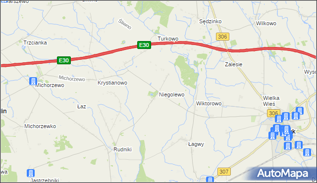 mapa Niegolewo, Niegolewo na mapie Targeo