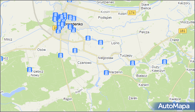 mapa Niegosław, Niegosław na mapie Targeo