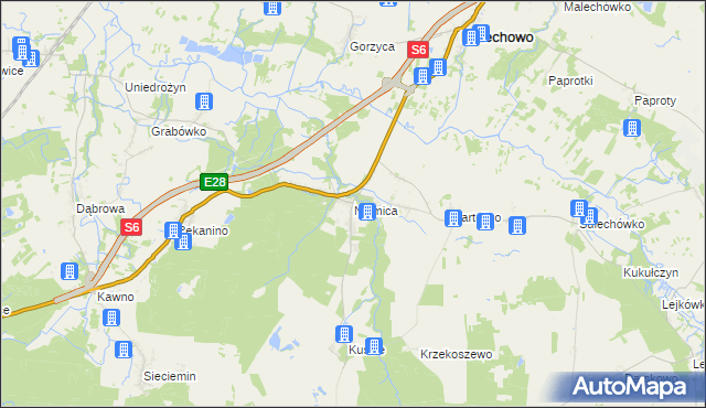 mapa Niemica gmina Malechowo, Niemica gmina Malechowo na mapie Targeo