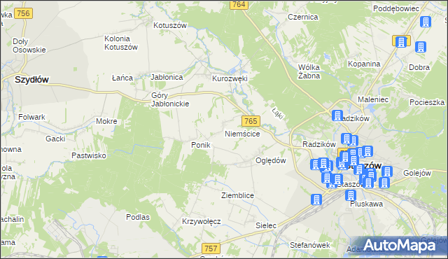 mapa Niemścice, Niemścice na mapie Targeo