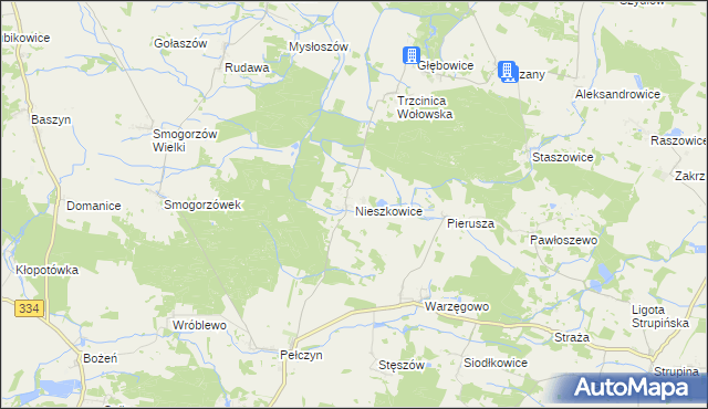 mapa Nieszkowice gmina Wołów, Nieszkowice gmina Wołów na mapie Targeo