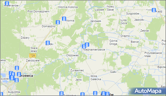 mapa Nieznamierowice, Nieznamierowice na mapie Targeo