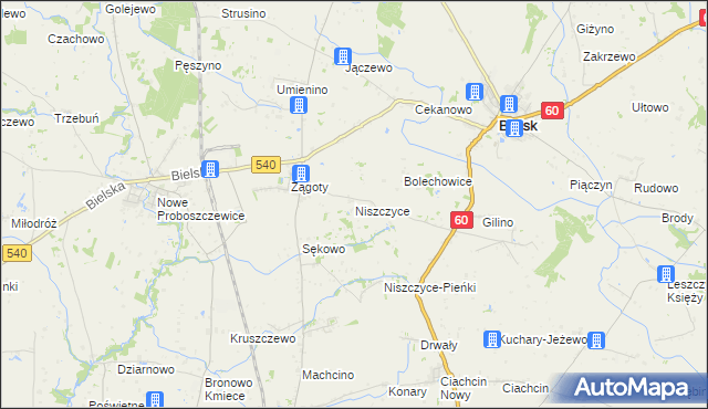 mapa Niszczyce, Niszczyce na mapie Targeo