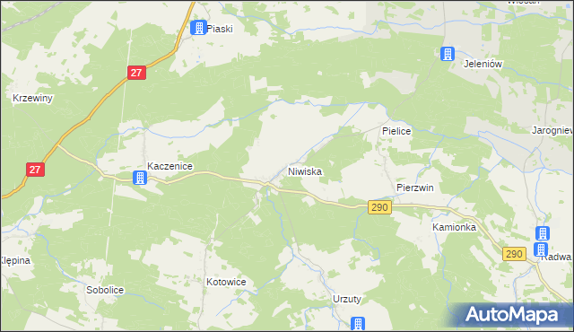 mapa Niwiska gmina Nowogród Bobrzański, Niwiska gmina Nowogród Bobrzański na mapie Targeo