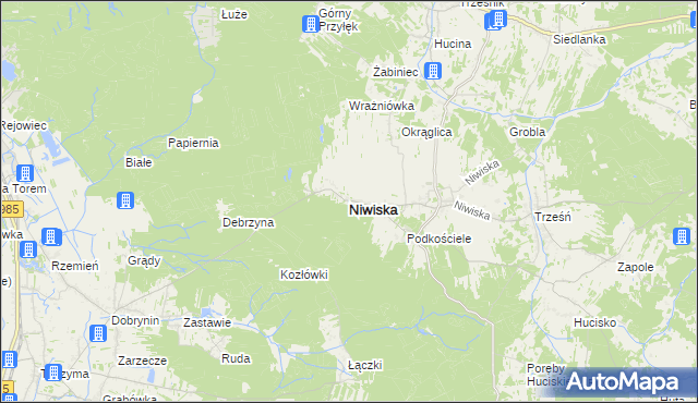 mapa Niwiska powiat kolbuszowski, Niwiska powiat kolbuszowski na mapie Targeo