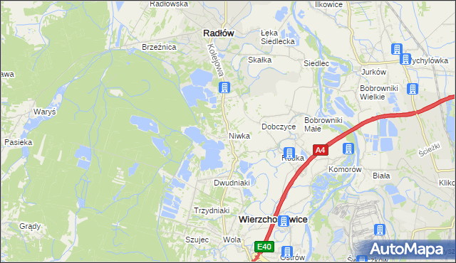 mapa Niwka gmina Radłów, Niwka gmina Radłów na mapie Targeo