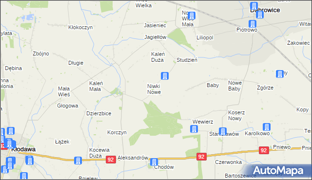 mapa Niwki gmina Chodów, Niwki gmina Chodów na mapie Targeo