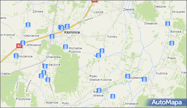 mapa Niwki gmina Kłomnice, Niwki gmina Kłomnice na mapie Targeo