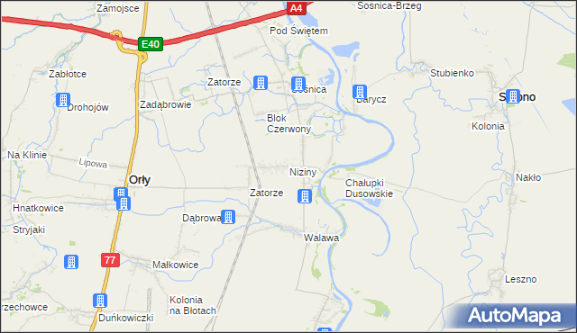 mapa Niziny gmina Orły, Niziny gmina Orły na mapie Targeo