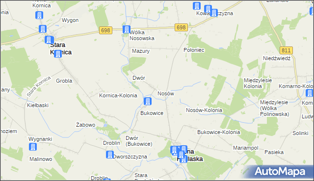 mapa Nosów gmina Leśna Podlaska, Nosów gmina Leśna Podlaska na mapie Targeo