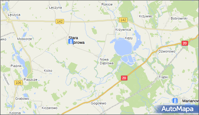 mapa Nowa Dąbrowa gmina Stara Dąbrowa, Nowa Dąbrowa gmina Stara Dąbrowa na mapie Targeo