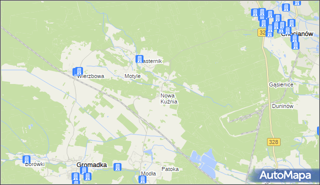 mapa Nowa Kuźnia gmina Gromadka, Nowa Kuźnia gmina Gromadka na mapie Targeo