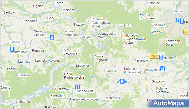 mapa Nowa Łagowica, Nowa Łagowica na mapie Targeo