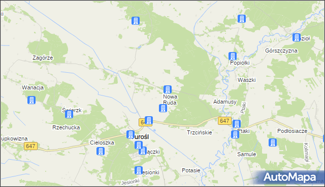 mapa Nowa Ruda gmina Turośl, Nowa Ruda gmina Turośl na mapie Targeo