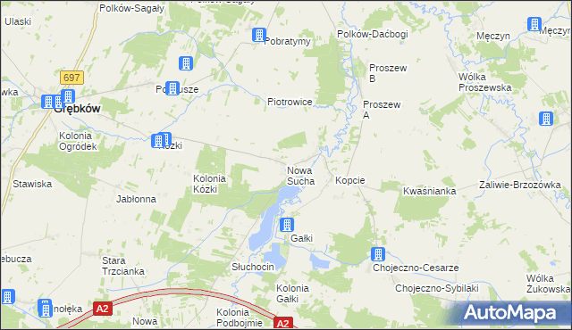 mapa Nowa Sucha gmina Grębków, Nowa Sucha gmina Grębków na mapie Targeo