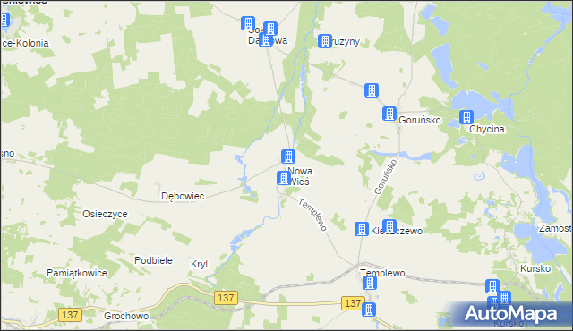 mapa Nowa Wieś gmina Bledzew, Nowa Wieś gmina Bledzew na mapie Targeo