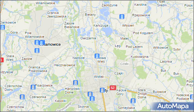 mapa Nowa Wieś gmina Kęty, Nowa Wieś gmina Kęty na mapie Targeo