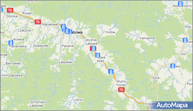mapa Nowa Wieś gmina Łabowa, Nowa Wieś gmina Łabowa na mapie Targeo