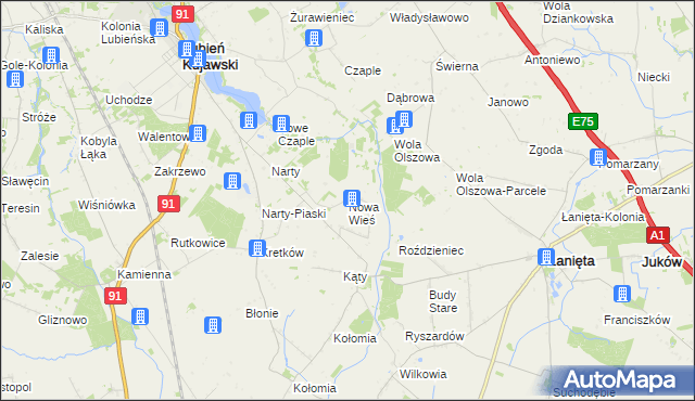 mapa Nowa Wieś gmina Lubień Kujawski, Nowa Wieś gmina Lubień Kujawski na mapie Targeo