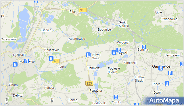mapa Nowa Wieś gmina Lyski, Nowa Wieś gmina Lyski na mapie Targeo