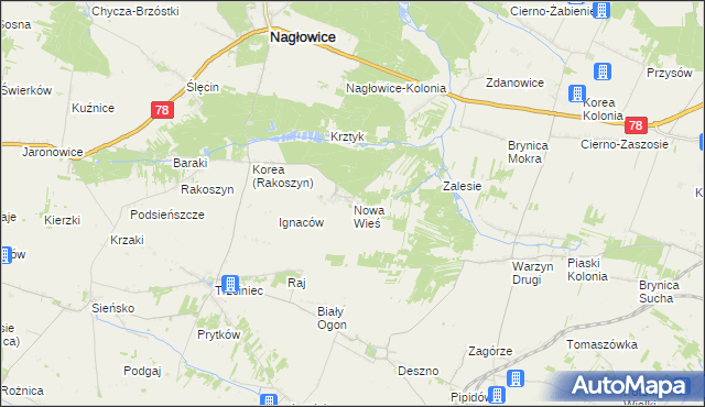 mapa Nowa Wieś gmina Nagłowice, Nowa Wieś gmina Nagłowice na mapie Targeo