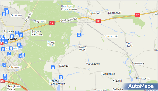 mapa Nowa Wieś gmina Rydzyna, Nowa Wieś gmina Rydzyna na mapie Targeo