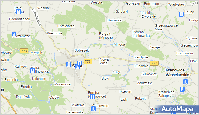 mapa Nowa Wieś gmina Skała, Nowa Wieś gmina Skała na mapie Targeo