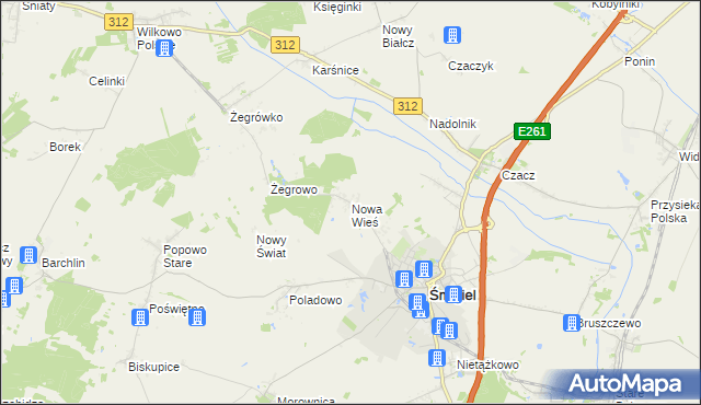 mapa Nowa Wieś gmina Śmigiel, Nowa Wieś gmina Śmigiel na mapie Targeo