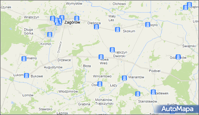 mapa Nowa Wieś gmina Zagórów, Nowa Wieś gmina Zagórów na mapie Targeo