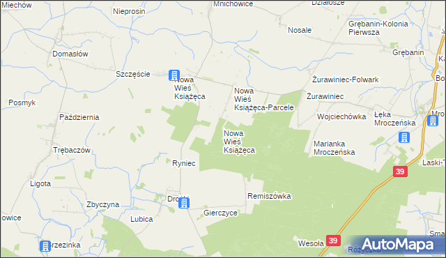 mapa Nowa Wieś Książęca gmina Rychtal, Nowa Wieś Książęca gmina Rychtal na mapie Targeo