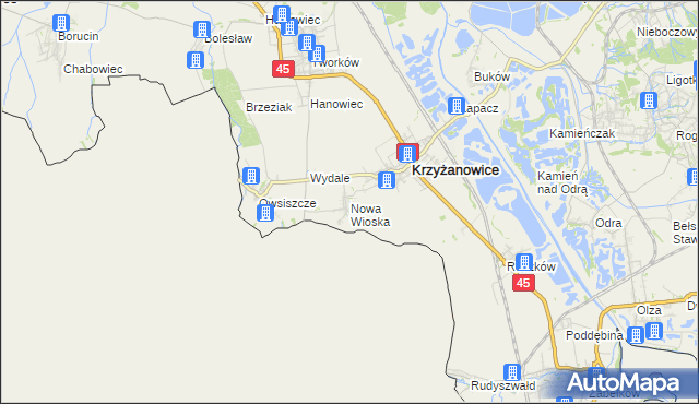 mapa Nowa Wioska gmina Krzyżanowice, Nowa Wioska gmina Krzyżanowice na mapie Targeo