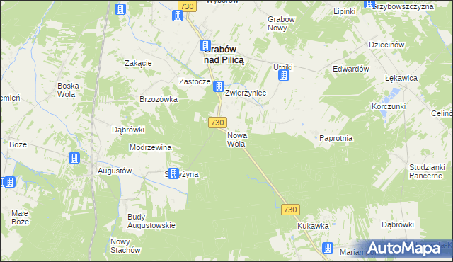 mapa Nowa Wola gmina Grabów nad Pilicą, Nowa Wola gmina Grabów nad Pilicą na mapie Targeo